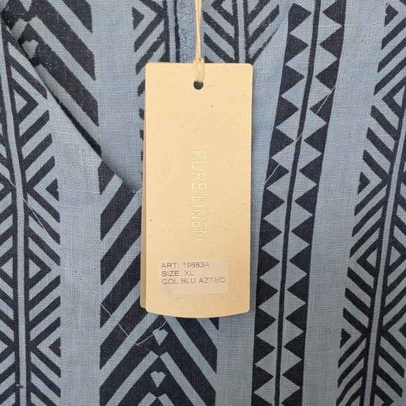 NWT Bellambra Pure Linen Aztec Print Tiered Midi Dress Blue Made in Italy XL - Picture 5 of 7